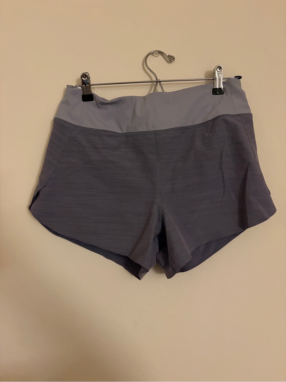 Athleta Two-Tone Light Gray High-Waist Athletic Shorts